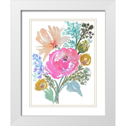 Flower Posy I White Modern Wood Framed Art Print with Double Matting by Fields, Karen