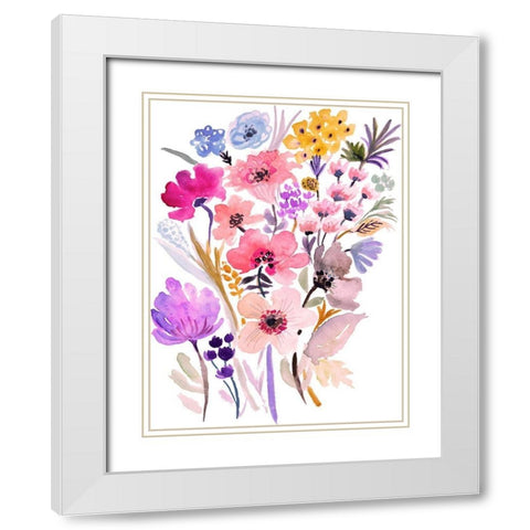 Flower Posy VI White Modern Wood Framed Art Print with Double Matting by Fields, Karen