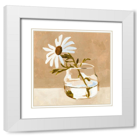 Solitary Daisy I White Modern Wood Framed Art Print with Double Matting by Caroline, Emma