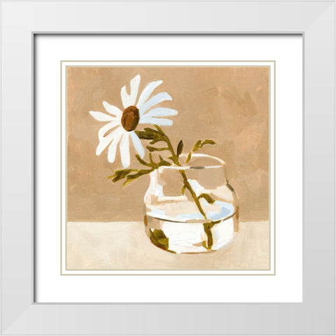 Solitary Daisy I White Modern Wood Framed Art Print with Double Matting by Caroline, Emma