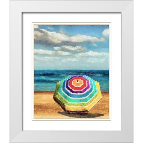 Beach Umbrella I White Modern Wood Framed Art Print with Double Matting by Saunders, Alonzo