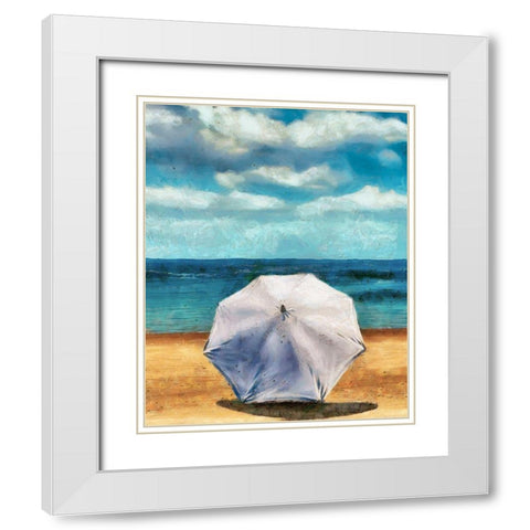 Beach Umbrella II White Modern Wood Framed Art Print with Double Matting by Saunders, Alonzo