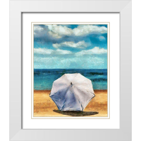 Beach Umbrella II White Modern Wood Framed Art Print with Double Matting by Saunders, Alonzo