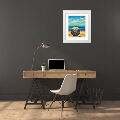 Beach Umbrella III White Modern Wood Framed Art Print with Double Matting by Saunders, Alonzo