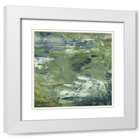 Encaustic Tile in Green II White Modern Wood Framed Art Print with Double Matting by Gordon, Sharon