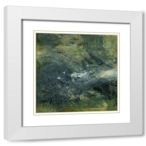 Encaustic Tile in Green IV White Modern Wood Framed Art Print with Double Matting by Gordon, Sharon