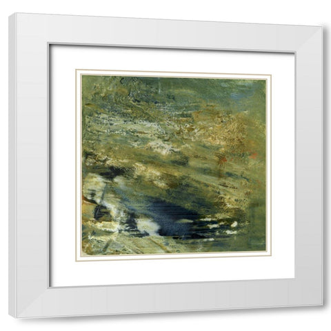Encaustic Tile in Green VI White Modern Wood Framed Art Print with Double Matting by Gordon, Sharon