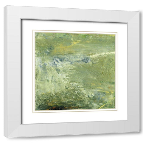 Encaustic Tile in Green VII White Modern Wood Framed Art Print with Double Matting by Gordon, Sharon