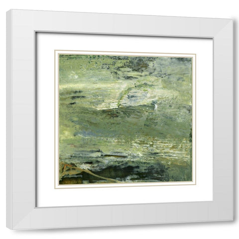 Encaustic Tile in Green VIII White Modern Wood Framed Art Print with Double Matting by Gordon, Sharon