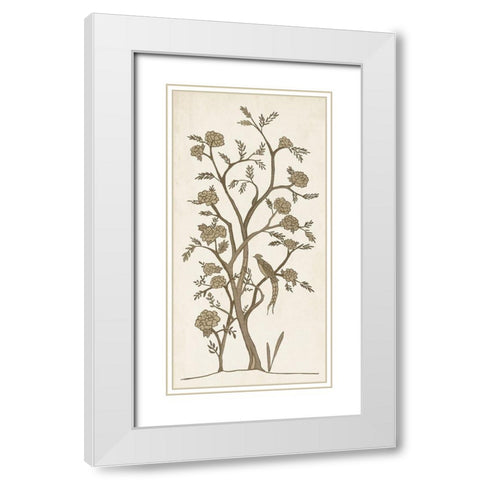 Custom Sepia Chinoiserie I White Modern Wood Framed Art Print with Double Matting by Zarris, Chariklia