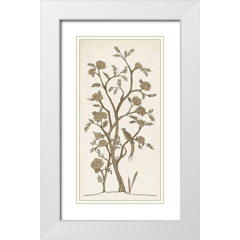 Custom Sepia Chinoiserie I White Modern Wood Framed Art Print with Double Matting by Zarris, Chariklia