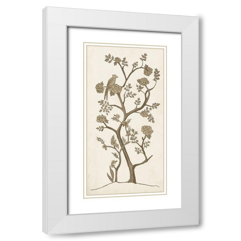 Custom Sepia Chinoiserie II White Modern Wood Framed Art Print with Double Matting by Zarris, Chariklia