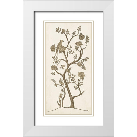 Custom Sepia Chinoiserie II White Modern Wood Framed Art Print with Double Matting by Zarris, Chariklia