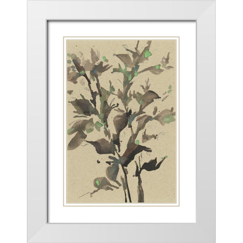 Leaves on Taupe II White Modern Wood Framed Art Print with Double Matting by Dixon, Samuel