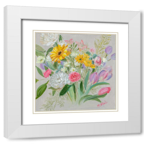 Floral Burst I White Modern Wood Framed Art Print with Double Matting by Iafrate, Sandra