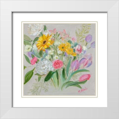 Floral Burst I White Modern Wood Framed Art Print with Double Matting by Iafrate, Sandra