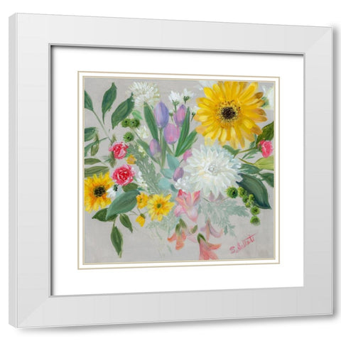 Floral Burst II White Modern Wood Framed Art Print with Double Matting by Iafrate, Sandra