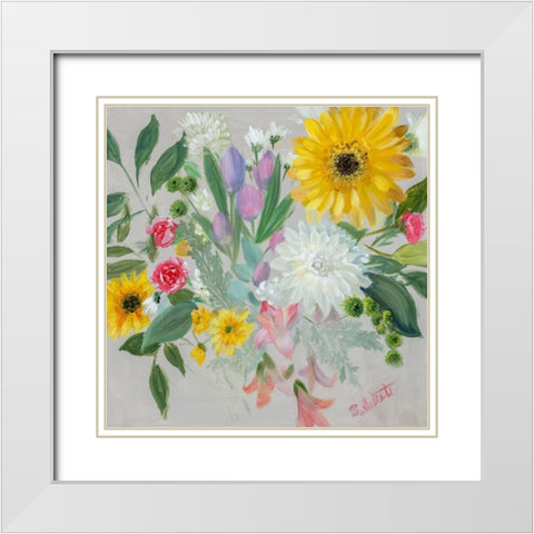 Floral Burst II White Modern Wood Framed Art Print with Double Matting by Iafrate, Sandra