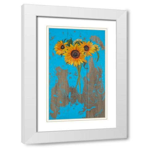 Sunflowers on Barnwood I White Modern Wood Framed Art Print with Double Matting by Iafrate, Sandra