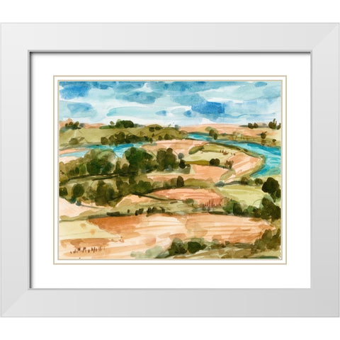 Sunset Village II White Modern Wood Framed Art Print with Double Matting by Wang, Melissa