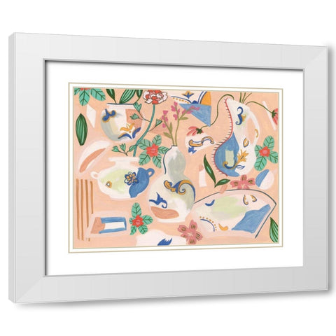 Chinoiserie Ming I White Modern Wood Framed Art Print with Double Matting by Wang, Melissa