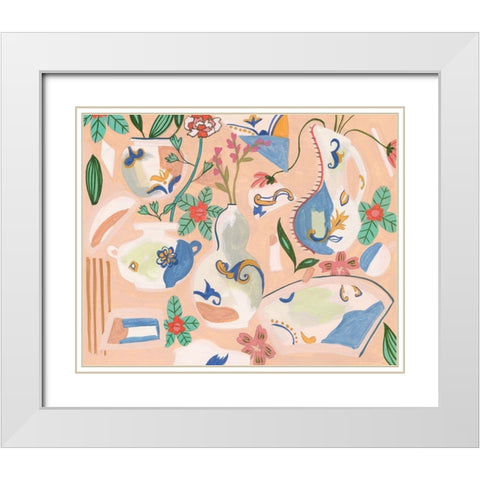 Chinoiserie Ming I White Modern Wood Framed Art Print with Double Matting by Wang, Melissa