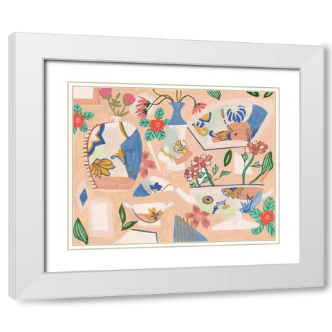 Chinoiserie Ming II White Modern Wood Framed Art Print with Double Matting by Wang, Melissa