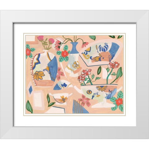 Chinoiserie Ming II White Modern Wood Framed Art Print with Double Matting by Wang, Melissa