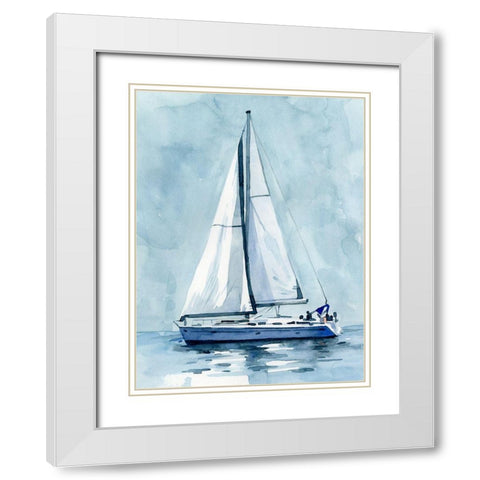 Lone Sailboat I White Modern Wood Framed Art Print with Double Matting by Caroline, Emma