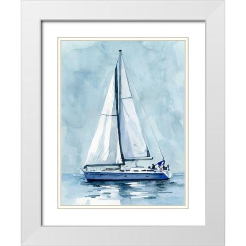 Lone Sailboat I White Modern Wood Framed Art Print with Double Matting by Caroline, Emma