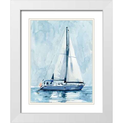 Lone Sailboat II White Modern Wood Framed Art Print with Double Matting by Caroline, Emma