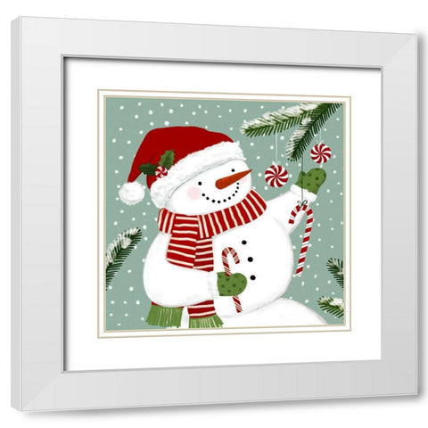 Peppermint Snowman I White Modern Wood Framed Art Print with Double Matting by Barnes, Victoria