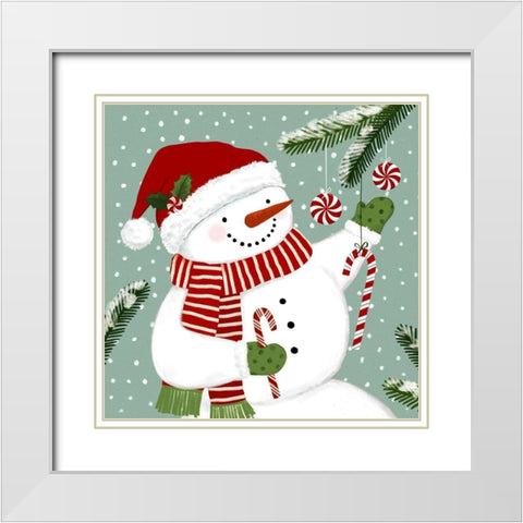 Peppermint Snowman I White Modern Wood Framed Art Print with Double Matting by Barnes, Victoria