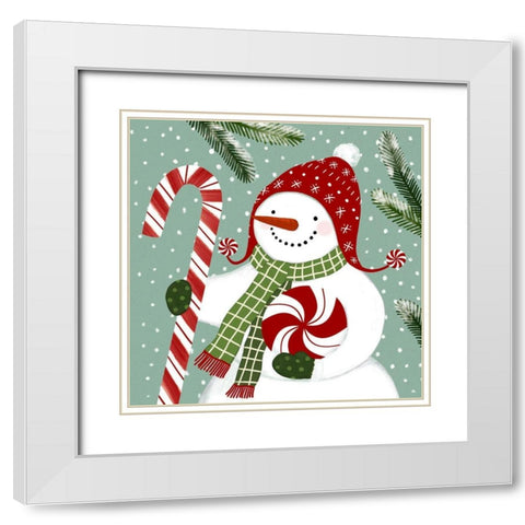 Peppermint Snowman II White Modern Wood Framed Art Print with Double Matting by Barnes, Victoria