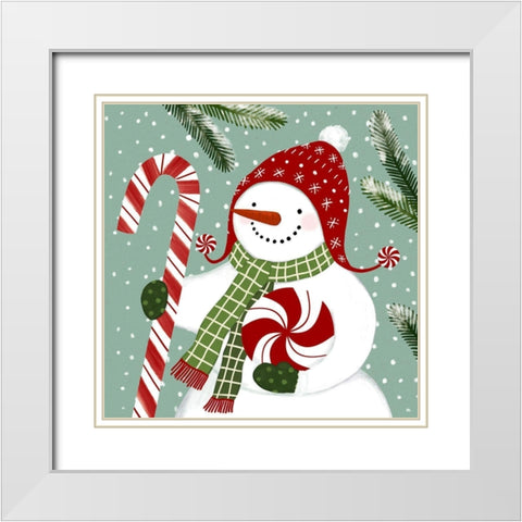 Peppermint Snowman II White Modern Wood Framed Art Print with Double Matting by Barnes, Victoria