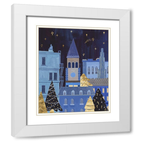 Holiday Night II White Modern Wood Framed Art Print with Double Matting by Wang, Melissa