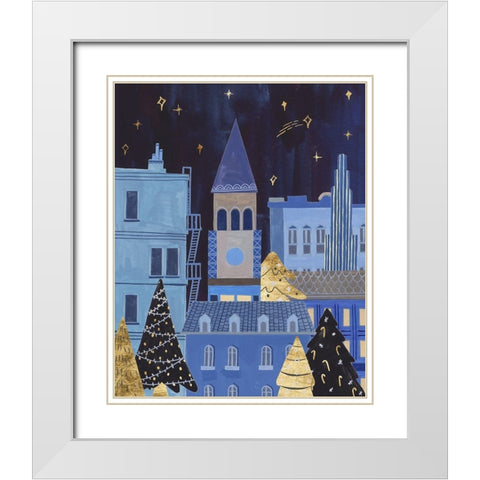 Holiday Night II White Modern Wood Framed Art Print with Double Matting by Wang, Melissa