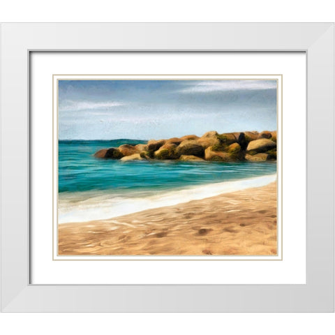 Ocean Rocks I White Modern Wood Framed Art Print with Double Matting by Saunders, Alonzo