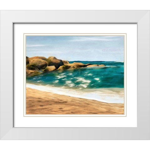 Ocean Rocks II White Modern Wood Framed Art Print with Double Matting by Saunders, Alonzo