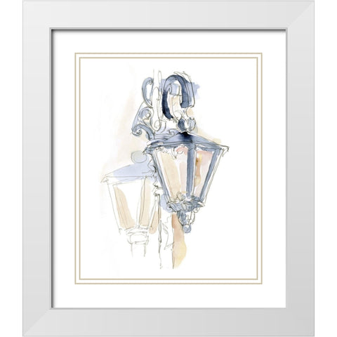 Watercolor Street Lamp I White Modern Wood Framed Art Print with Double Matting by Harper, Ethan