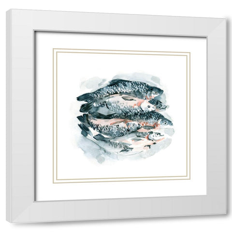 Fish for Dinner I White Modern Wood Framed Art Print with Double Matting by Caroline, Emma