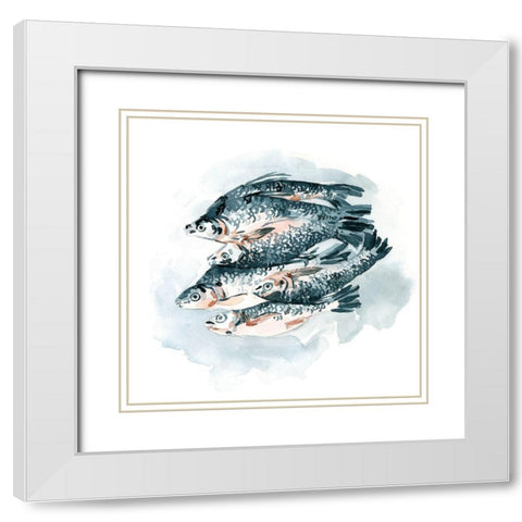 Fish for Dinner II White Modern Wood Framed Art Print with Double Matting by Caroline, Emma
