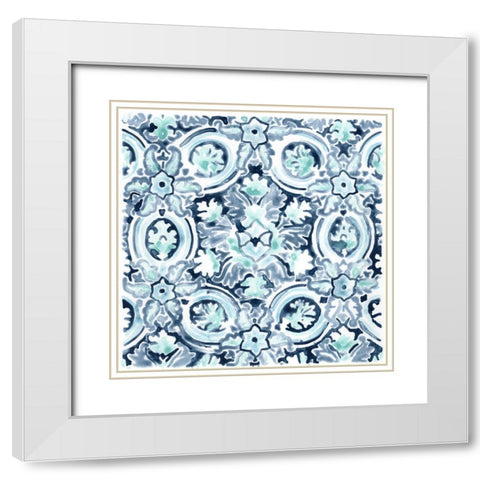 Azure Mosaic Tile I White Modern Wood Framed Art Print with Double Matting by Vess, June Erica