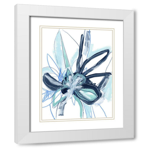 Blue Floral Burst I White Modern Wood Framed Art Print with Double Matting by Vess, June Erica