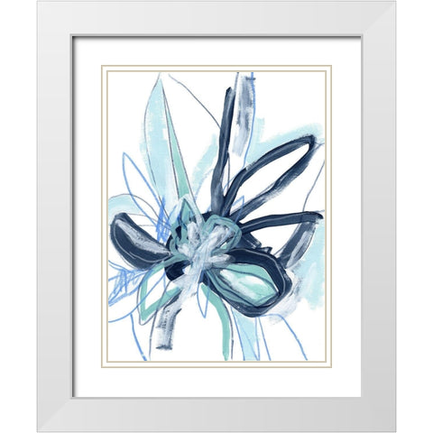 Blue Floral Burst I White Modern Wood Framed Art Print with Double Matting by Vess, June Erica
