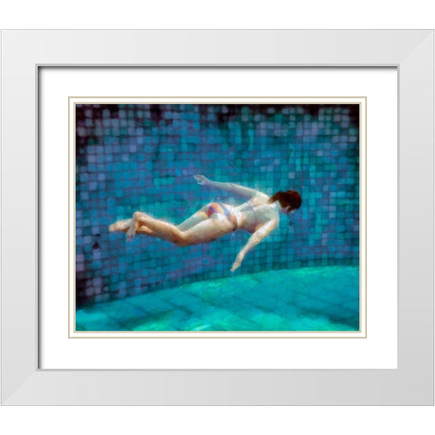 Swimming Under I White Modern Wood Framed Art Print with Double Matting by Saunders, Alonzo