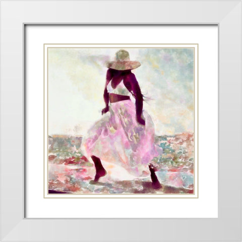 Her Colorful Dance II White Modern Wood Framed Art Print with Double Matting by Saunders, Alonzo