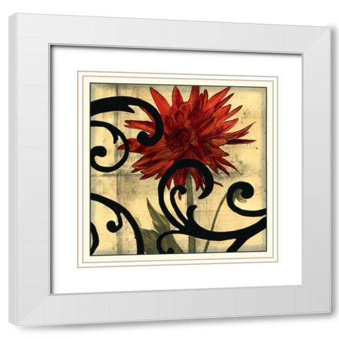 Dahlias and Scrolls II White Modern Wood Framed Art Print with Double Matting by Goldberger, Jennifer