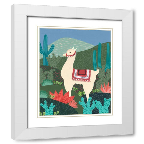 Desert Llama II White Modern Wood Framed Art Print with Double Matting by Moore, Regina