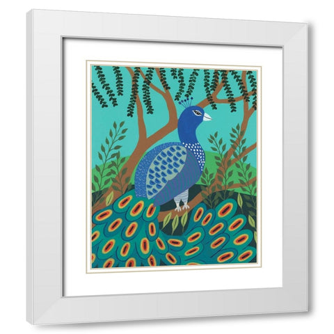 Dandy Peacock I White Modern Wood Framed Art Print with Double Matting by Moore, Regina